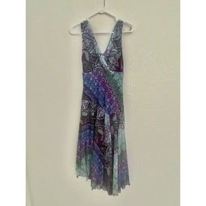 Multicolor Purple Abstract Paisley Patterned Dressbarn Wrap Dress Size 4 EUC